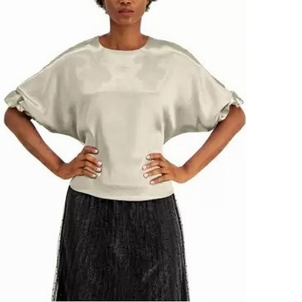 Aflani Women's Blouse Gold Size XL Knit Puf Sleeve Satin Pullover